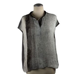 Elie Tahari Gray Boxy Blouse with Mandarin Collar‎